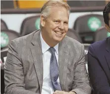  ?? STAFF FILE PHOTO BY MATT STONE ?? ENJOYING THE VIEW: Danny Ainge has been happy with the progress of the Celtics, who open the Eastern Conference finals tomorrow against the Cavaliers.