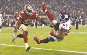  ?? Ezra Shaw / Getty Images ?? The Giants’ Sterling Shepard catches the game-winning three-yard touchdown against the 49ers during their game on Monday at Levi’s Stadium in Santa Clara, Calif.