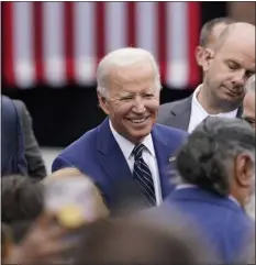  ?? CAROLYN KASTER — THE ASSOCIATED PRESS FILE ?? President Joe Biden greets members of the crowd after speaking at Irvine Valley Community College, in Irvine Friday.