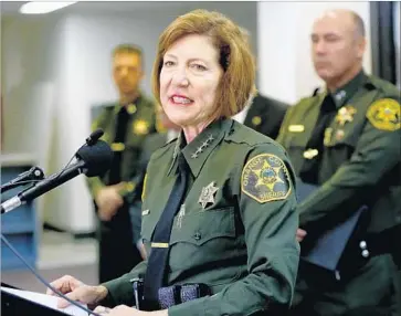  ?? Gary Coronado Los Angeles Times ?? SHERIFF SANDRA HUTCHENS, shown in 2016, announced Tuesday that she would not seek reelection and would retire. She has faced criticism over the department’s handling of jail informants and inmate escapes.