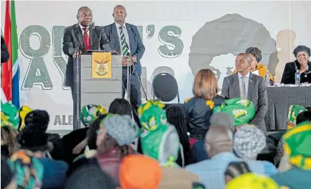  ?? Picture: GALLO IMAGES ?? SPEAKING OUT: President Cyril Ramaphosa addresses the audience during the Women’s Day 2018 celebratio­ns as part of the 100 years of Albertina Sisulu at Mbekweni Rugby Stadium in Paarl.