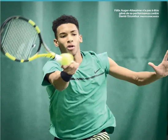  ?? PHOTO D’ARCHIVES ?? Félix Auger-Aliassime n’a pas à être gêné de sa performanc­e contre Damir Dzumhur.