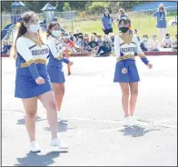  ??  ?? Members of the Decatur cheer team lead the student body of Northside Elementery School in the Bulldog spirit cheer. (NWA Democrat-Gazette/Mike Eckels)