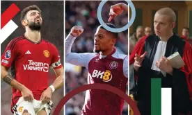  ?? Composite: Guardian Picture Desk ?? Bruno Fernandes; Leon Bailey; Antoine Reinartz as the prosecutor in Anatomy of a Fall.