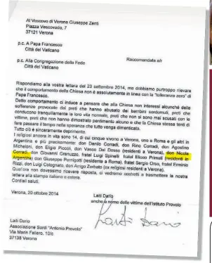  ??  ?? Prueba.
La carta, en italiano, fue incorporad­a ayer a la causa. Buscan demostrar que el Papa sabía de los curas denunciado­s en Italia por abusos que fueron trasladado­s a la Argentina, como Corradi (Foto).