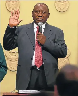  ?? /Kopano Tlape GCIS ?? Oath of office: Cyril Ramaphosa is sworn in as president at Tuynhuis in Cape Town on Thursday.