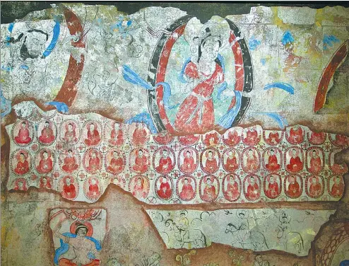  ?? PROVIDED TO CHINA DAILY ?? A mural by Yu Lyukui about Damagou Grotto, an ancient Buddhist site in the Xinjiang Uygur autonomous region.