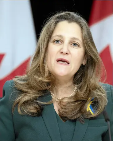  ?? ADRIAN WYLD / THE CANADIAN PRESS FILES ?? Finance Minister Chrystia Freeland’s upcoming budget is likely to put significan­t money toward housing, say people familiar with the plans.