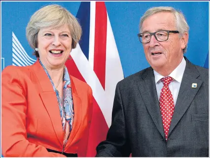  ??  ?? A MEAL DEAL? Theresa May will lunch with the European Commission’s Jean-Claude Juncker