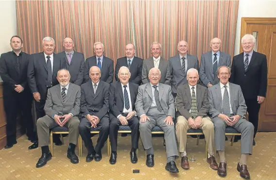  ??  ?? Top table at the DFCSS Legends Dinner at the Invercarse Hotel, Dundee. Back row (from left) — Paul Reid (speaker) Peter Brown (speaker), Bobby Glennie, Gordon Wallace, Kenny Cameron, Jocky Scott, Billy Pirie, Alan Gilzean, Dave Forbes (DFCSS). Front —...