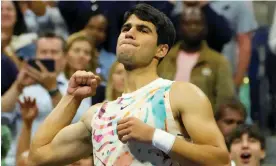  ?? Flushing Meadows. Photograph: Robert Deutsch/USA Today Sports ?? ▲ Carlos Alcaraz celebrates beating Lloyd Harris in the second round of the 2023 US Open at