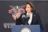  ?? Bryan Woolston/Associated Press ?? Vice President Kamala Harris advises the U.S. Military Academy class of 2023 to be wary of Russia and China during her commenceme­nt speech.