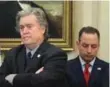  ?? MARK WILSON/GETTY IMAGES ?? Anthony Scaramucci targeted Steve Bannon, left, and Reince Priebus in a series of lewd comments.