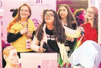  ?? PHOTO: CLARE KEOGH ?? Inspired: Holly Jordan of St Patrick’s Comprehens­ive School, Co Clare, and Hayley Orr, of medtech firm Stryker, at the first day of ‘I Wish 2019’ at Cork City Hall yesterday.