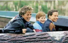  ??  ?? Left Princes William and Harry at Thorpe Park with their late mother, Diana, Princess of Wales in 1993. Right Prince Harry shows his support for competitor­s running the London Marathon for Heads Together in 2017