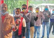  ?? HT FILE PHOTO ?? Voters await their turn to cast their votes in Prayagraj.