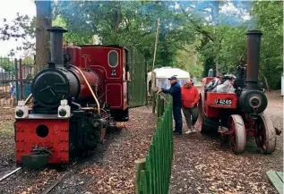  ?? BOB GWYNNE ?? Pictured trialling a new coal alternativ­e at Stradbally on September 24 are the Stradbally Woodland Railway’s 1949 built Andrew Barclay 0-4-0WT LM 44 Roisin and the Irish Steam Preservati­on Society’s Mann’s Patent Steam Cart and Wagon Company of Leeds (1216/1917) tractor. The biofuel alternativ­e produced a clean exhaust and very little ash and was seen as a success.