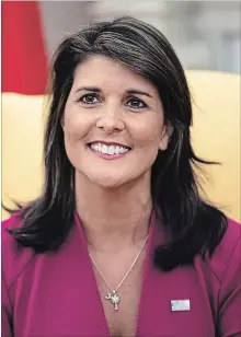  ?? SAMUEL CORUM NYT ?? Nikki Haley, the U.S. ambassador to the United Nations, said she would resign at the end of the year, probably to work in the private sector.
