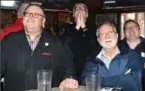  ?? MATHEW MCCARTHY, RECORD STAFF ?? Regional Coun. Karl Keifer and Cambridge Mayor Doug Craig wait for the announceme­nt at Moose Winooski’s on Thursday.