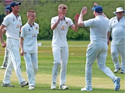  ?? Picture: Steve Bould ?? ALL SMILES: Sandyford celebrate taking a Church Eaton wicket in their weekend victory.