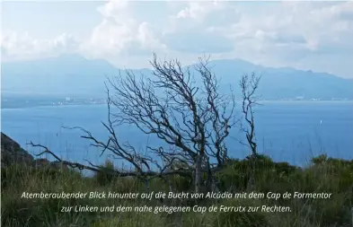  ??  ?? Atemberaub­ender Blick hinunter auf die Bucht von Alcúdia mit dem Cap de Formentor zur Linken und dem nahe gelegenen Cap de Ferrutx zur Rechten.