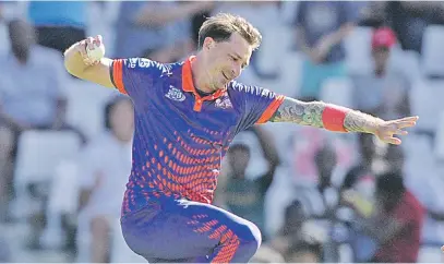  ?? Picture: Backpagepi­x ?? FIRED UP. Cape Town Blitz speedster Dale Steyn celebrates after taking the wicket of AB de Villiers of the Tshwane Spartans during their Mzansi Super League game at Newlands yesterday.