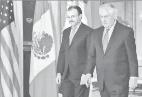  ??  ?? Luis Videgaray Caso, secretario de Relaciones Exteriores, y Rex Tillerson, secretario de Estado, ayer en Washington ■ Foto Ap