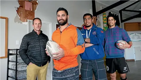  ?? PHOTO: SCOTT HAMMOND/ FAIRFAX NZ ?? East Coast rugby players Andrew Lawson, left, Kaino Thomsen, Sebastian Sila and Max Freydell are looking forward to the Makos v Wellington Lions match on August 10.