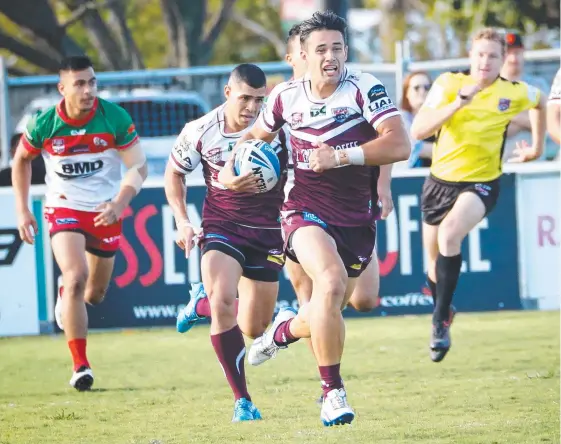  ?? Picture: RICHARD MAMANDO/SMP IMAGES ?? Young gun Jesse Arthars scored an early double to set up the Bears’ 26-18 Intrust Super Cup win over Wynnum Manly.