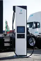  ?? Photograph: Caroline Brehman/ EPA ?? An electric vehicle charging station is displayed during the unveiling of a series of zero-emission heavy-duty trucks on 13 September.