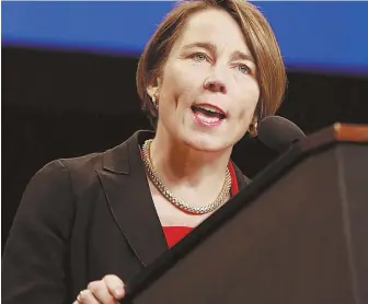  ?? STAFF PHOTO BY MATT STONE ?? SHORT CIRCUIT: Attorney General Maura Healey says that Eversource Energy’s proposed plan to hike rates for Bay State customers is all about shareholde­r profits.