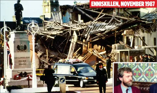  ??  ?? ENNISKILLE­N, NOVEMBER 1987
CARNAGE: The funeral procession of a victim passes the scene of the Enniskille­n bombing in 1987