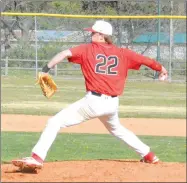  ?? PHOTOS BY GRAHAM THOMAS NWA MEDIA ?? Farmington senior Cade Fenton, shown pitching against Siloam Springs in a 4-0 win April 7, has been a mainstay among the Cardinal staff. He played a major role in Farmington’s 9-0 win over Clarksvill­e April 18.