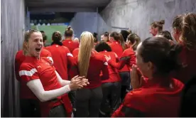  ?? Photograph: Michael Buholzer/EPA ?? Swiss players lark about in the tunnel before training, as if football is supposed to be fun or something.