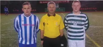  ??  ?? Kiki O Grady (Cornview), Tommy Oates (Referee) & Evan Barry (Strand Celtic).