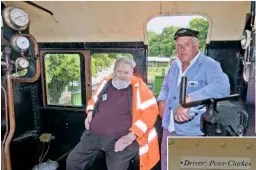  ?? JOHN FAULKNER ?? Roy Miller and former Havenstree­t CME Len Pullinger share the cab on May 25.