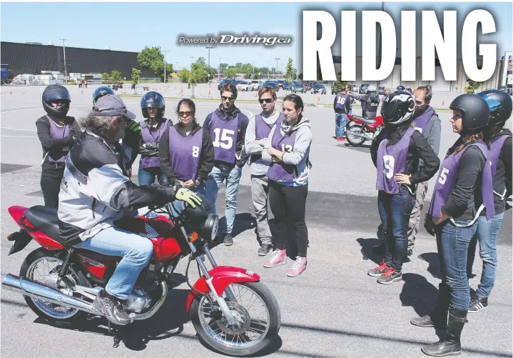  ?? COSTA MOUZOURIS/DRIVING ?? A learn-to-ride class listens to the instructor. Motorcycli­ng requires co-ordination, dexterity and balance — and that's just to get the darned thing moving.