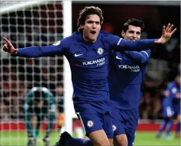  ??  ?? Chelseas Marcos Alonso har netop scoret til 2-1. Det var hans syvende saesonmål.