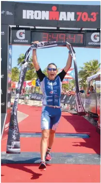  ??  ?? BOTTOM LEFT Taylor Reid taking the win at Ironman Puerto Rico 70.3 2017