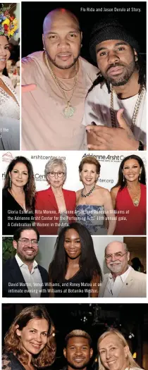  ??  ?? Alonzo Mourning and Tracy Wilson Mourning at the 15th-anniversar­y Hats Off Luncheon, “Time to Shine,” at the Loews Miami Beach Hotel. Flo Rida and Jason Derulo at Story. Gloria Estefan, Rita Moreno, Adrienne Arsht, and Vanessa Williams at the Adrienne...