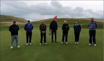  ??  ?? Contestant­s who took part in the final of the Hickory competitio­n at Castlegreg­ory Golf Club on Thursday night, were from left John Dillane, Rick Earley, Tommy Higgins (winner), Stephen O’Leary (runner-up), Pat Moriarty, Maire McCarthy and Sean Spillane.