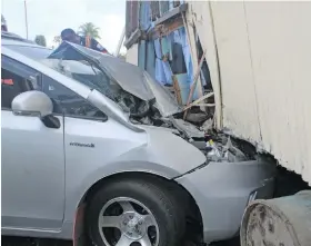  ?? Photo: Simione Haravanua ?? The result of the car running into the house at Rewa Street on July 20, 2018.