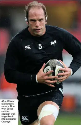  ??  ?? After Wales’ Six Nations victory, Alun Wyn Jones said he couldn’t wait to get back into action for Ospreys