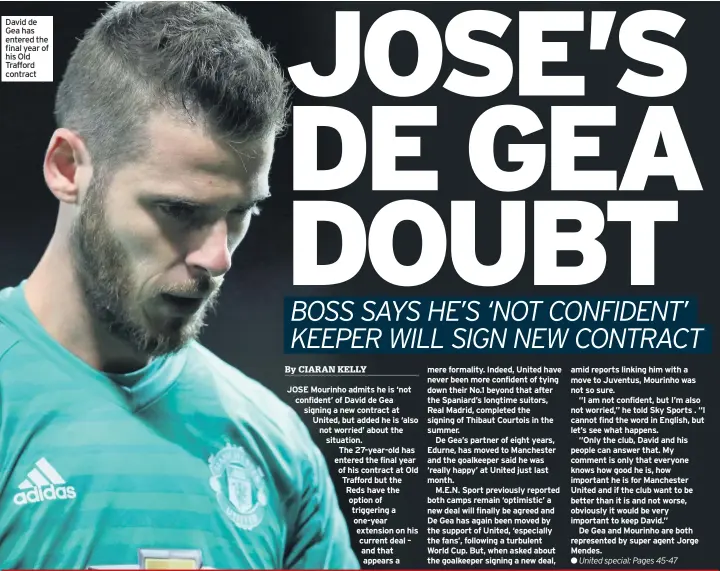  ??  ?? David de Gea has entered the final year of his Old Trafford contract