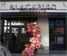  ?? ?? Offerings at Blackbird Doughnuts in Watertown include (above) chocolate frosted with sprinkles, an everything bagel doughnut, and a mixed berry jam bismarck. The shop, in Arsenal Yards, opened a few weeks ago.