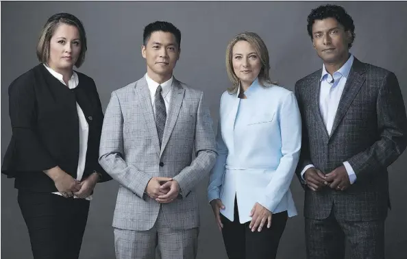  ?? CBC ?? The new hosts of The National are Rosemary Barton, left, Andrew Chang, Adrienne Arsenault and Ian Hanomansin­g.