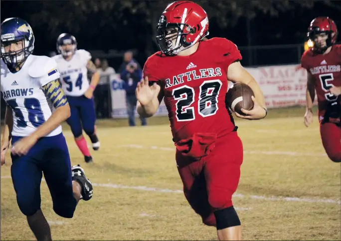  ?? Courtesy photo/LAWAYNEA COX ?? Caleb Hyatt (28) and the Magazine Rattlers will face Mineral Springs in the first round of the state playoffs.