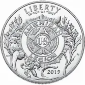  ?? (Images courtesy usacoinboo­k.com.) ?? Obverse of the 2019 American Legion silver dollar commemorat­ive.