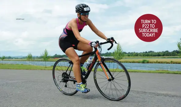  ?? SPORTCAM ?? Helen in 2014 taking on one of her first races, the Human Race women’s-only tri at Dorney Lake. “I’d only just learnt to swim so it was a bit daunting. Plus I was new to all the kit too, so had a very slow T1!” TURN TO P22 TO SUBSCRIBE TODAY!