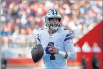  ?? [AP PHOTO/ JEFF CHIU] ?? Dallas Cowboys quarterbac­k Dak Prescott reportedly has turned down an offer of $30 million per season from the team.